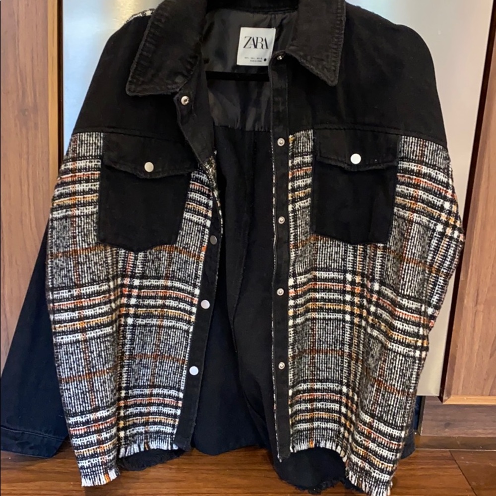 Zara Plaid Jean Jacket
